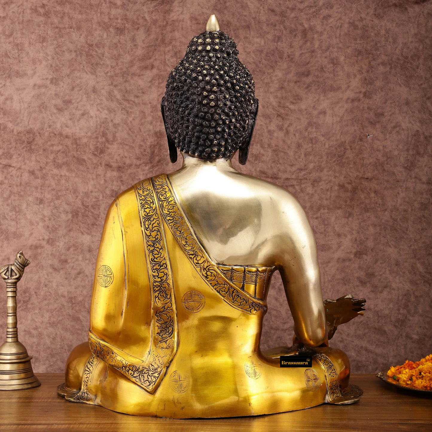 Brassaura™ Large Pure Brass Medicine Healing Buddha Idol – Height 23 Inches, Weight 22 Kgs