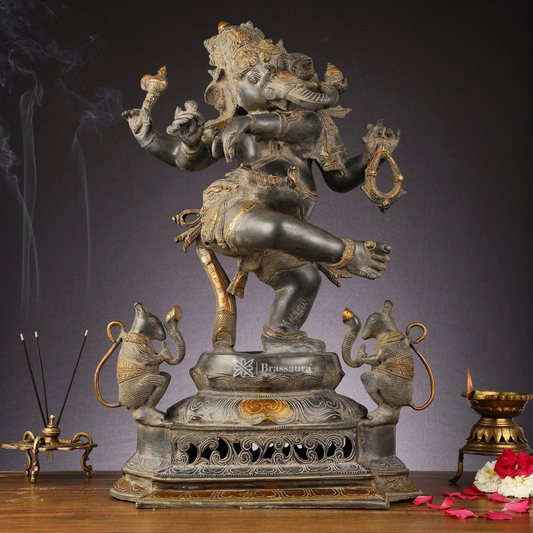 Brassaura™ Brass Superfine Dancing Ganesha Statue – Height 24 Inches, Weight 24.7 Kgs