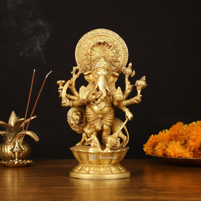 Brassaura™ Ashirwaad Kana Drishti Vinayaka Ganesha Brass Idol – 12 Inch Height | 7 Inch Width | 4.1 kg | Protective & Blessing Statue