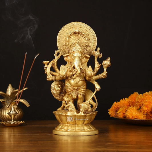 Brassaura™ Ashirwaad Kana Drishti Vinayaka Ganesha Brass Idol – 12 Inch Height | 7 Inch Width | 4.1 kg | Protective & Blessing Statue