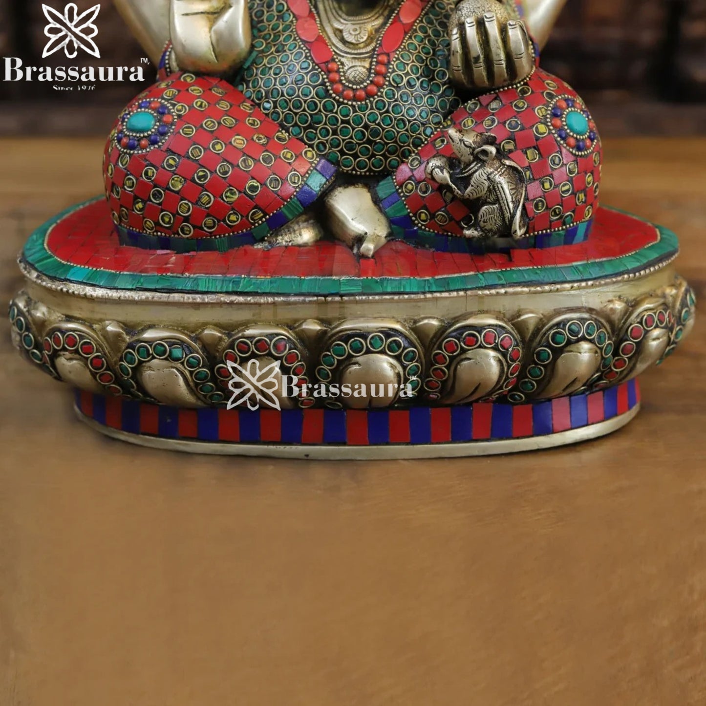 Brass Gem Stone Work Ganesha Weight 14 Kg & Height 15 Inch