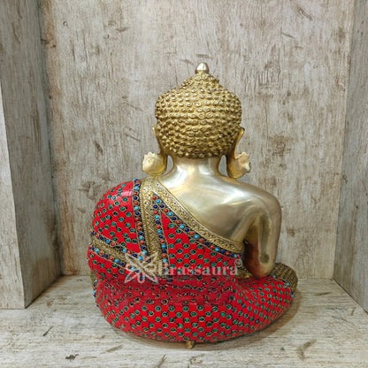 Brass Blessing Gem Stone Work Buddha Weight 10.5 kg & Height 16 Inch