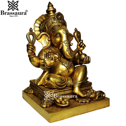 ब्रासौरस® सुपरफाइन गणेश पीतल की मूर्ति | भव्य मंदिर कलाकृति | ऊंचाई 26 इंच