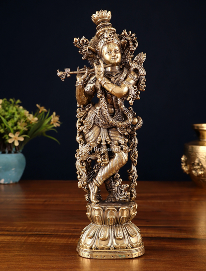 Brassaura™ Brass Lord Krishna Idol – Height 12 Inches & Weight 1.1 Kgs