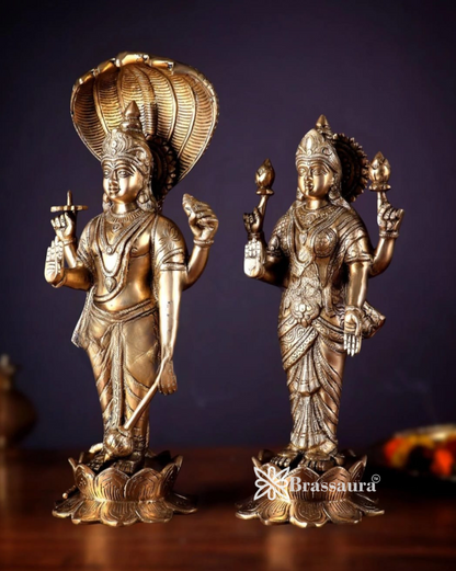 Brassaura™ Vishnu-Lakshmi Brass Idols Pair – 13kg, 17.5-Inch – Symbol of Divine Grace & Eternal Blessings for Home Temple & Spiritual Decor