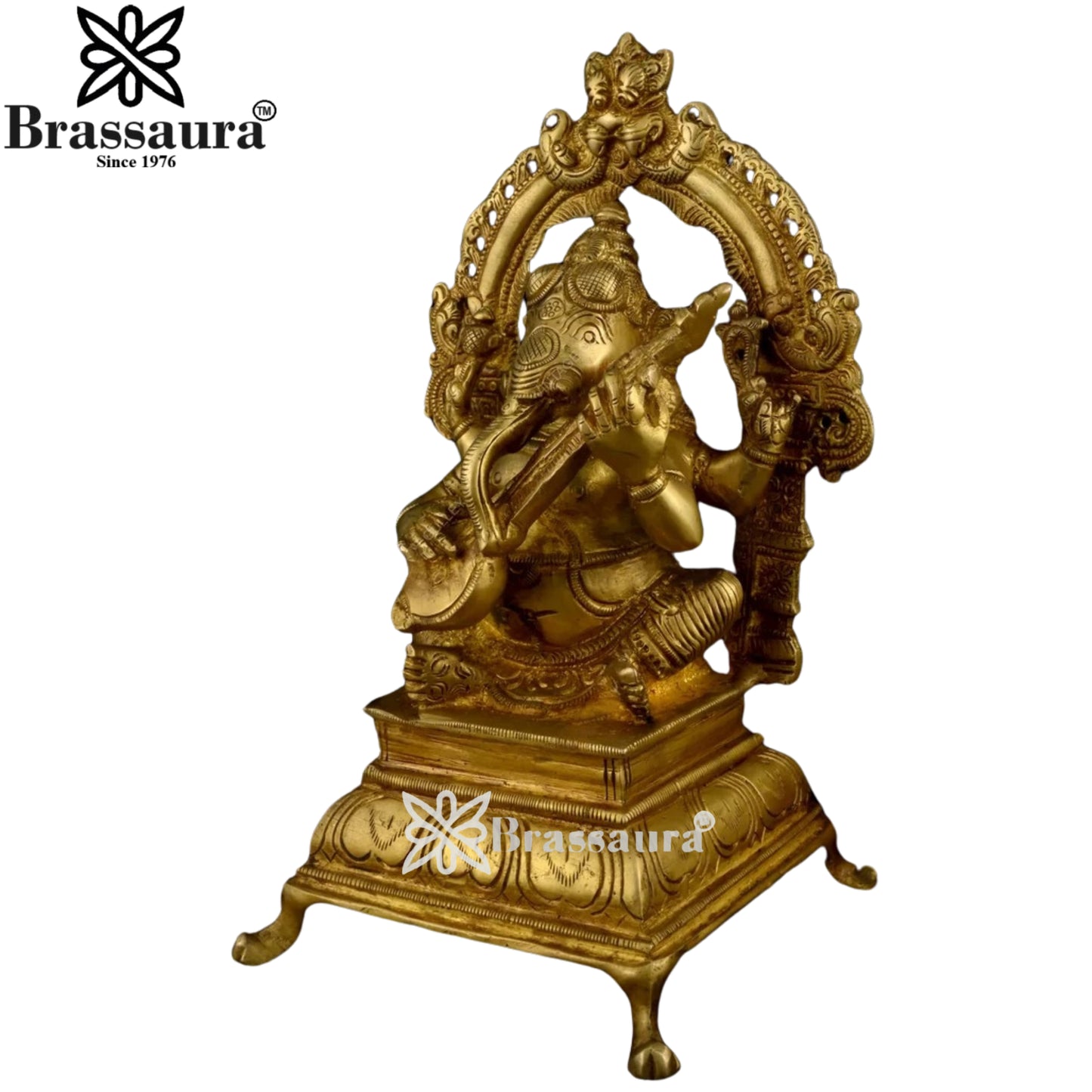 Brass Music Ganesha Play Guitar Statue Weight 1.98 Kg And Height 7.8 Inch