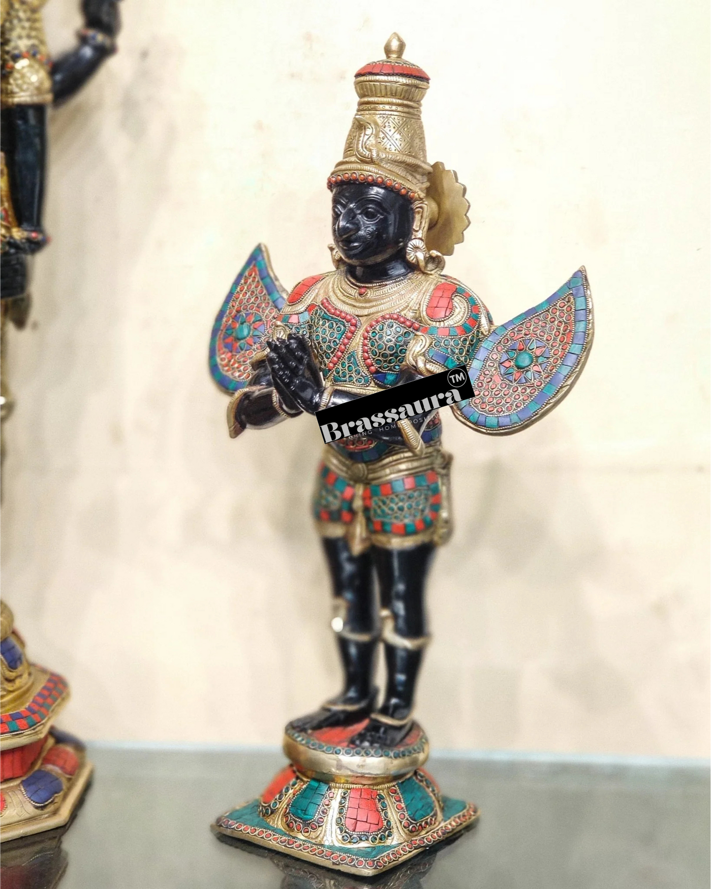 Handcrafted Brass Tirupati Balaji with Garuda – Height 33.5 Inches (22 Kgs) & 22 Inches (10 Kgs) | Black & Golden Finish