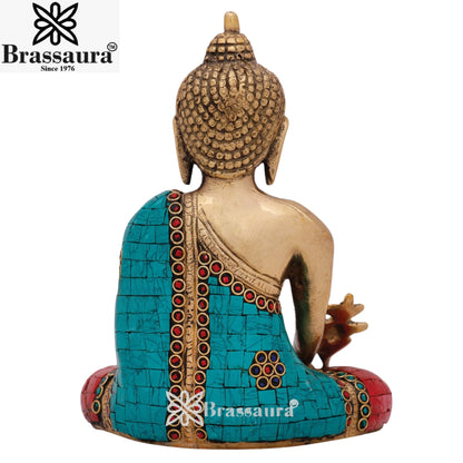 Brass Bhumisprasa Gem Stone Work Buddha Weight 1.9 kg & Height 7.5 Inch