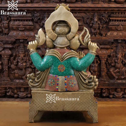 Brass Gem Stone Work Jewellery Ganesha Weight 61.5 Kg & Height 34 Inch