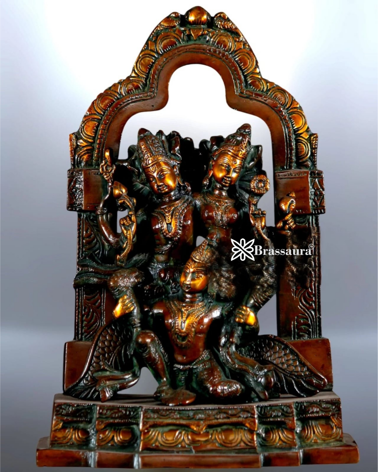 Brass Lord Vishnu with Goddess Lakshmi on Garuda – Antique Patina Finish, Height 12 Inches, Weight 5.5 Kgs