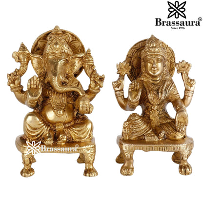 Brassaura™ Brass Laxmi Ganesha Statue – Height 5.5 Inches & Weight 1.8 Kgs | Hindu God Murti