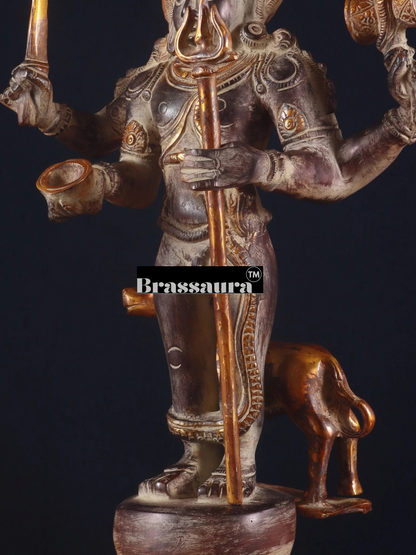 Brassaura™ Superfine Brass Kala Bhairava Statue with Vahana Dog – Height 17.5 inches | Weight 9 kgs