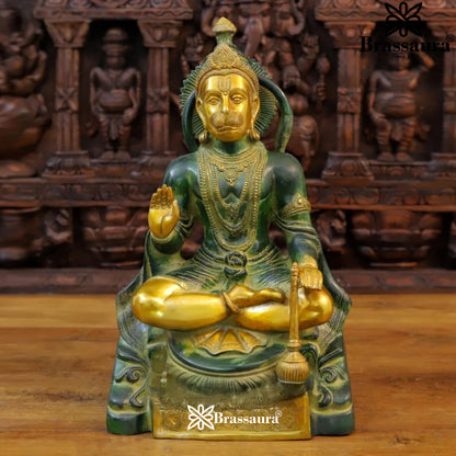 Brass Green Patina Hanuman Statue Weight 14 Kg And Height 17.5 Inch