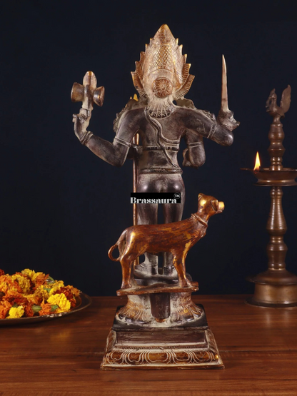 Brassaura™ Superfine Brass Kala Bhairava Statue with Vahana Dog – Height 17.5 inches | Weight 9 kgs