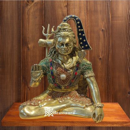 Brassaura™ Handcrafted Lord Shiva Brass Idol with Gem Embellishments – Height 12 Inches & Weight 4.8 Kgs