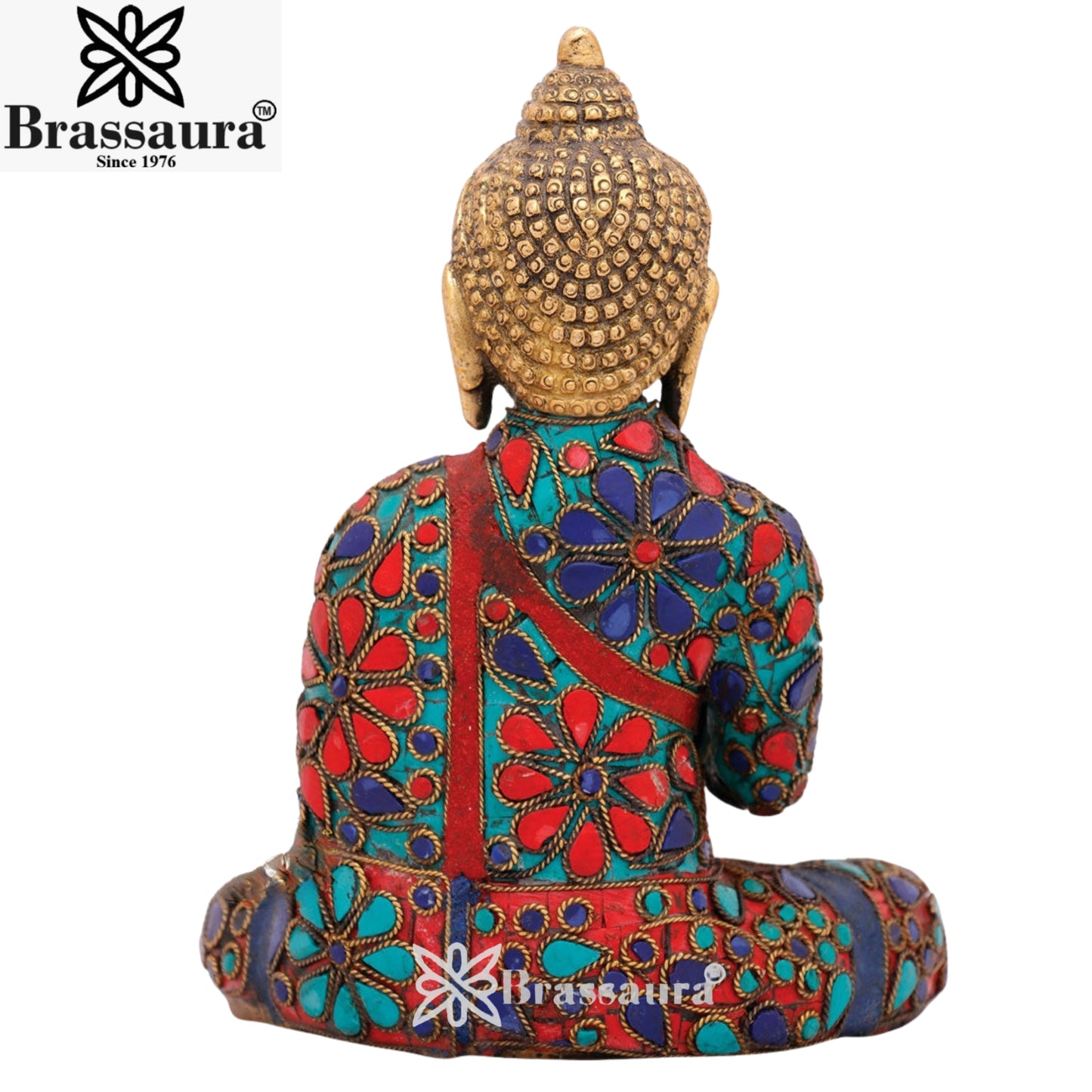 Brass Blessing Gem Stone Work Buddha Weight 2.2 kg & Height 7.5 Inch