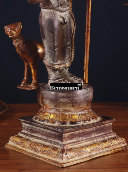 Brassaura™ Superfine Brass Kala Bhairava Statue with Vahana Dog – Height 17.5 inches | Weight 9 kgs