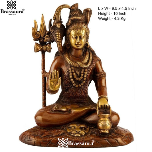 Brassaura™ Handcrafted Brass Shiva Idol – Height 10 Inches & Weight 4.3 Kgs | Devotional Sculpture