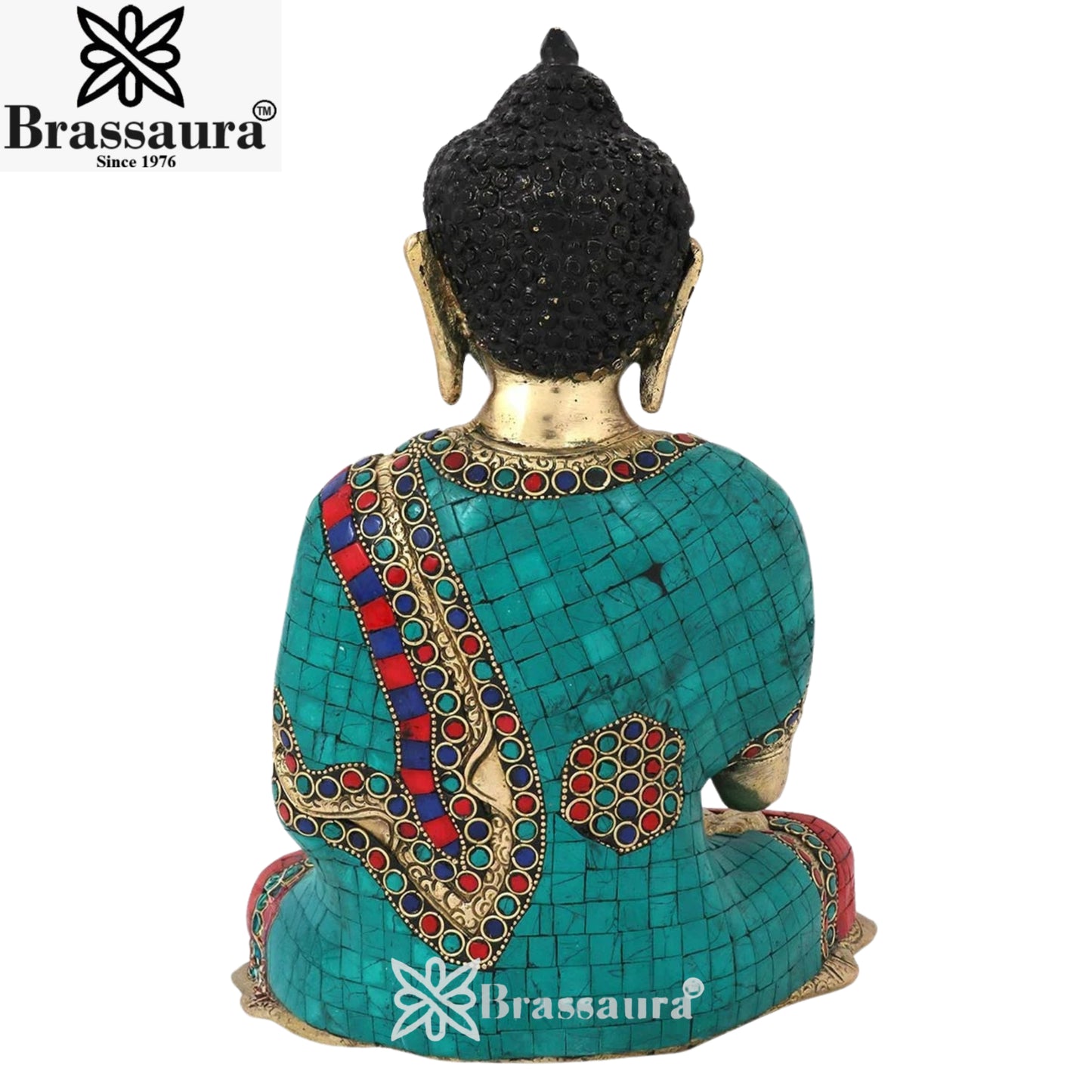 Brass Blessing Gem Stone Work Buddha Weight 5.5 kg & Height 12 Inch