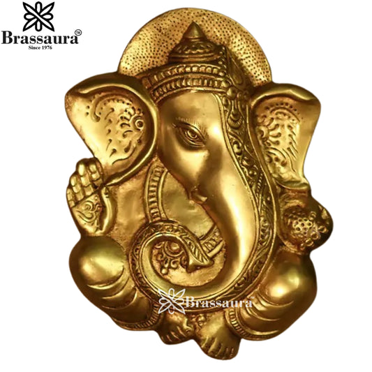 Brassaura™ Elegant Brass Ganesha Wall Hanging – Height 10 Inches & Weight 2 Kgs | Puja Room Accent