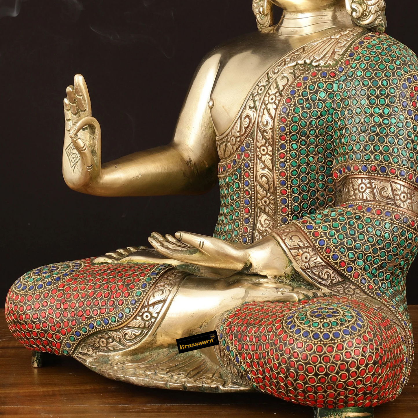 Brassaura™ Pure Brass Handcrafted Lord Buddha Statue in Blessing Mudra – Height 16.5 Inches, Weight 12.12 Kgs