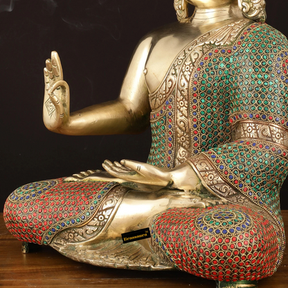 Brassaura™ Pure Brass Handcrafted Lord Buddha Statue in Blessing Mudra – Height 16.5 Inches, Weight 12.12 Kgs