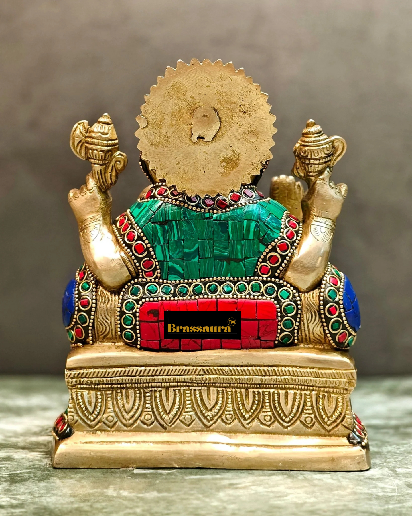 Brassaura™ Pure Brass Lord Ganesha Statue with Meenakari – Height 8 Inches & Weight 3.5 Kgs