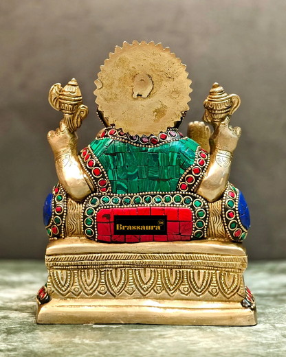 Brassaura™ Pure Brass Lord Ganesha Statue with Meenakari – Height 8 Inches & Weight 3.5 Kgs
