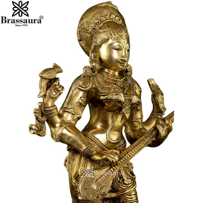 Brass Saraswati Statue Weight 23 Kg And Height 14 Inch