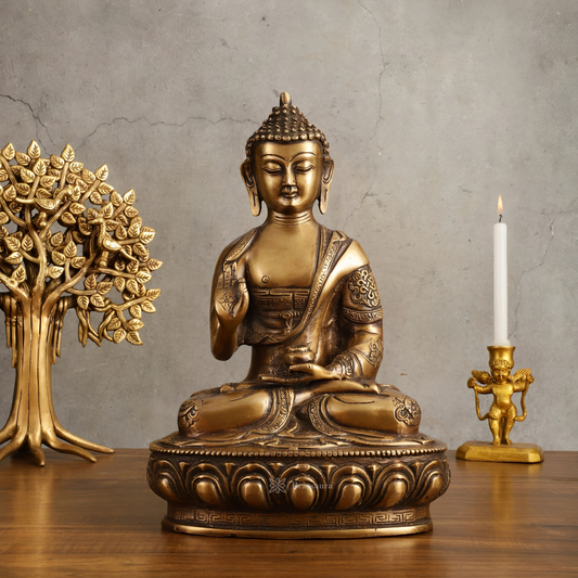 Brassaura™ Pure Brass Blessing Buddha Statue – Height 12.5 Inches, Weight 4.4 Kgs