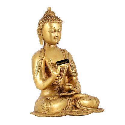 Brassaura™ Brass Buddha Idol in Abhaya Mudra – Height 10 Inches | Weight 2.8 Kgs | Spiritual Decor