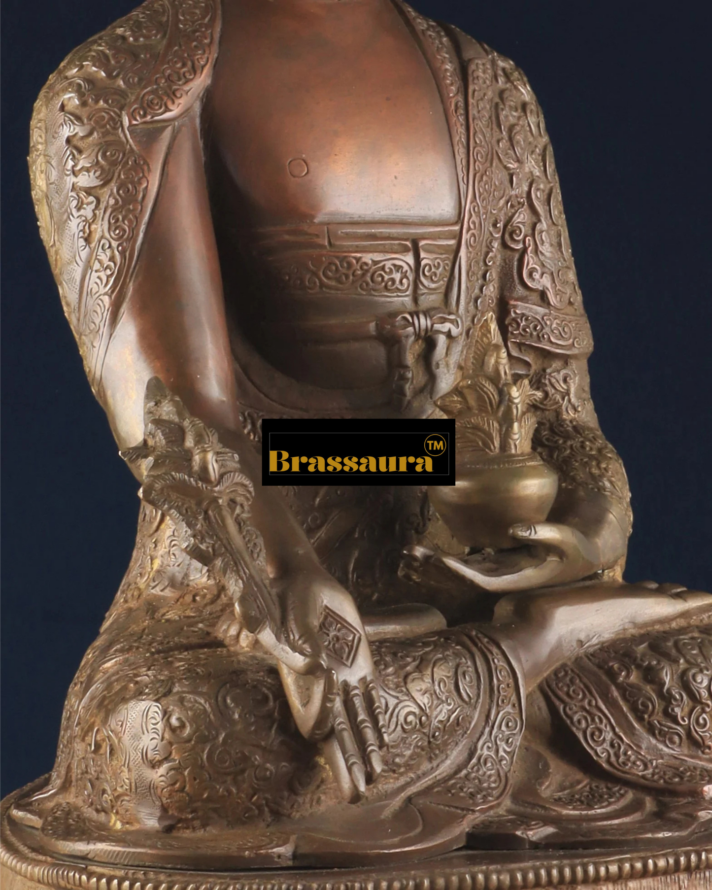 Brassaura™ Pure Brass Healing Medicine Buddha Idol – Height 17 Inches, Weight 12 Kgs