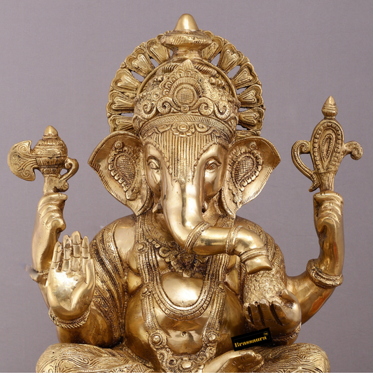 Brassaura™ Brass Ganesha Idol – 22 Inch Height | 27 kg | Grand Decorative Statue for Home & Temple