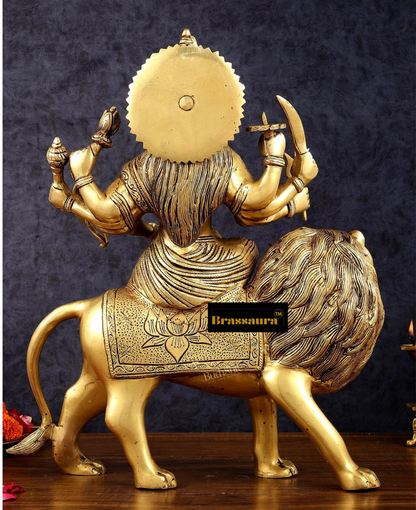 Brassaura™ Superfine Brass Sherawali Mata (Goddess Durga) Idol – 12kg, 17-Inch – Handcrafted Statue with Antique Finish for Spiritual Décor