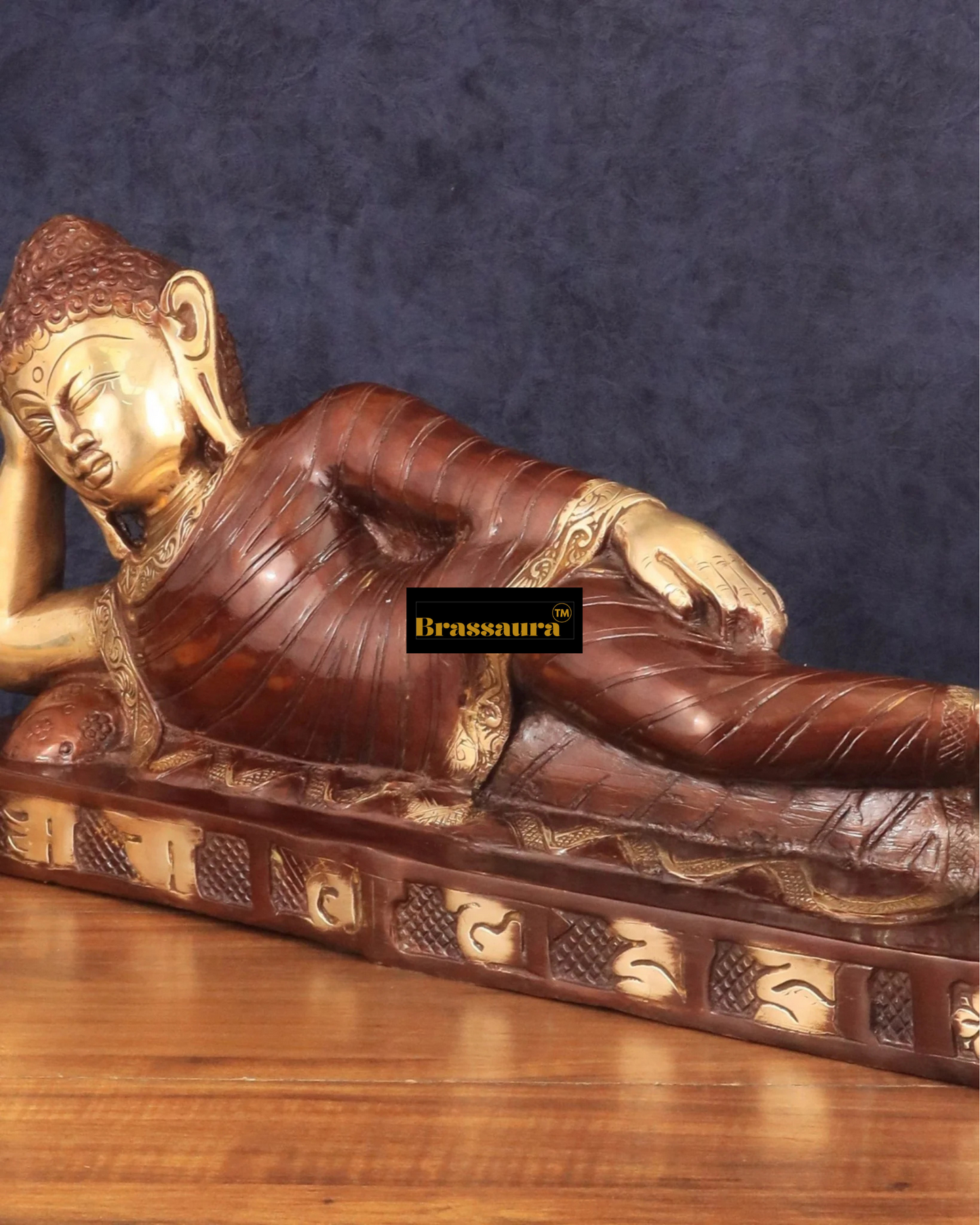 Brassaura™ Dual-Tone Brass Reclining Sleeping Buddha – Height 9 Inches, Weight 8.82 Kgs