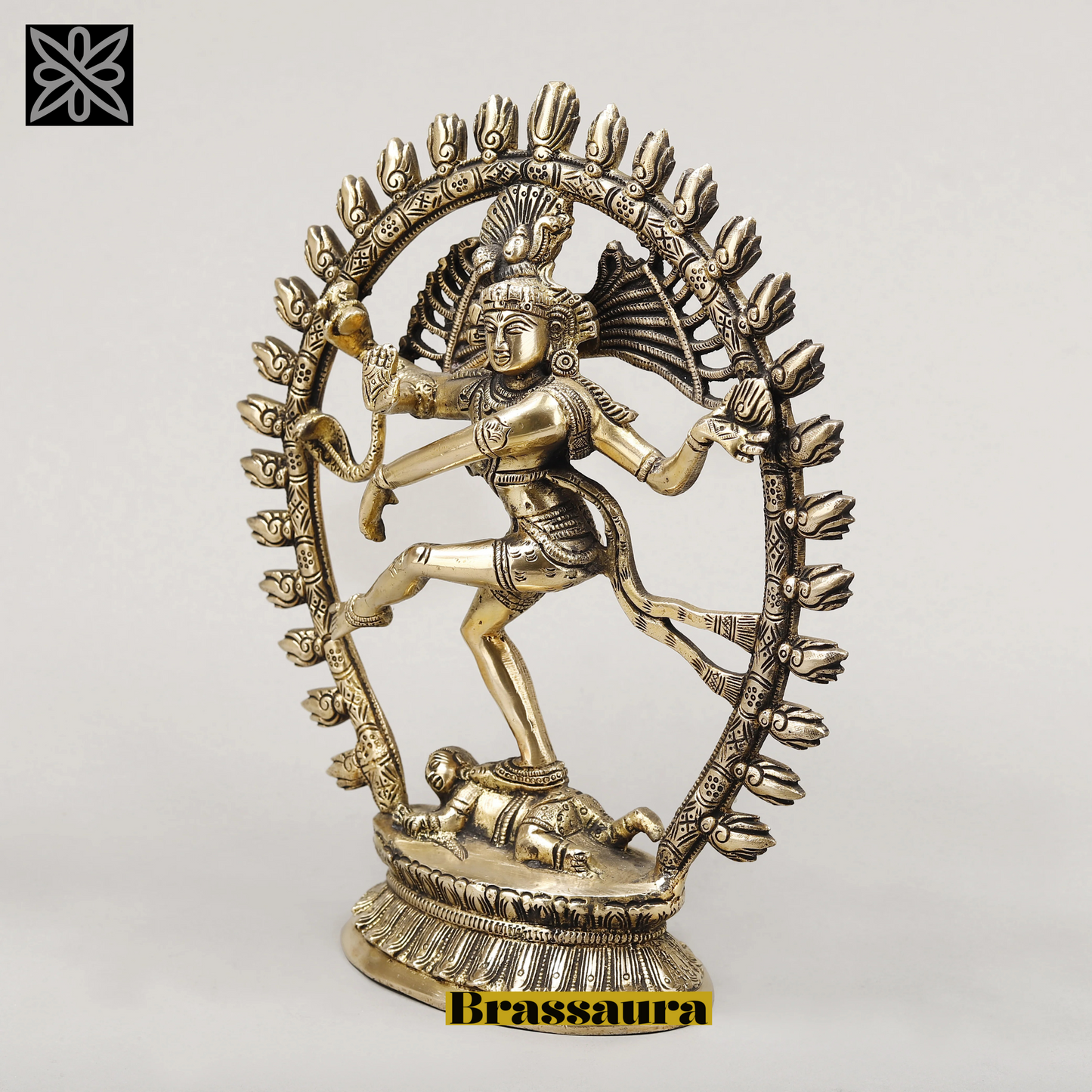 Brassaura™ Brass Nataraja Idol – 12 inch Height | 3.2 kg | Shiva Dancing on Apasmara | Handcrafted Spiritual Statue for Home & Temple Decor