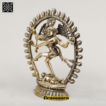 Brassaura™ Brass Nataraja Idol – 12 inch Height | 3.2 kg | Shiva Dancing on Apasmara | Handcrafted Spiritual Statue for Home & Temple Decor