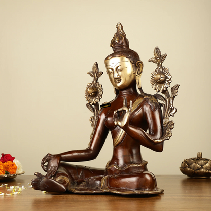 Brassaura™ Pure Brass Green Tara Idol – Height 13 Inches, Weight 6.2 Kgs