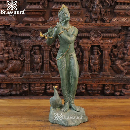 Brass Krishna Murti Weight 14.78 Kg And Height 29 Inch