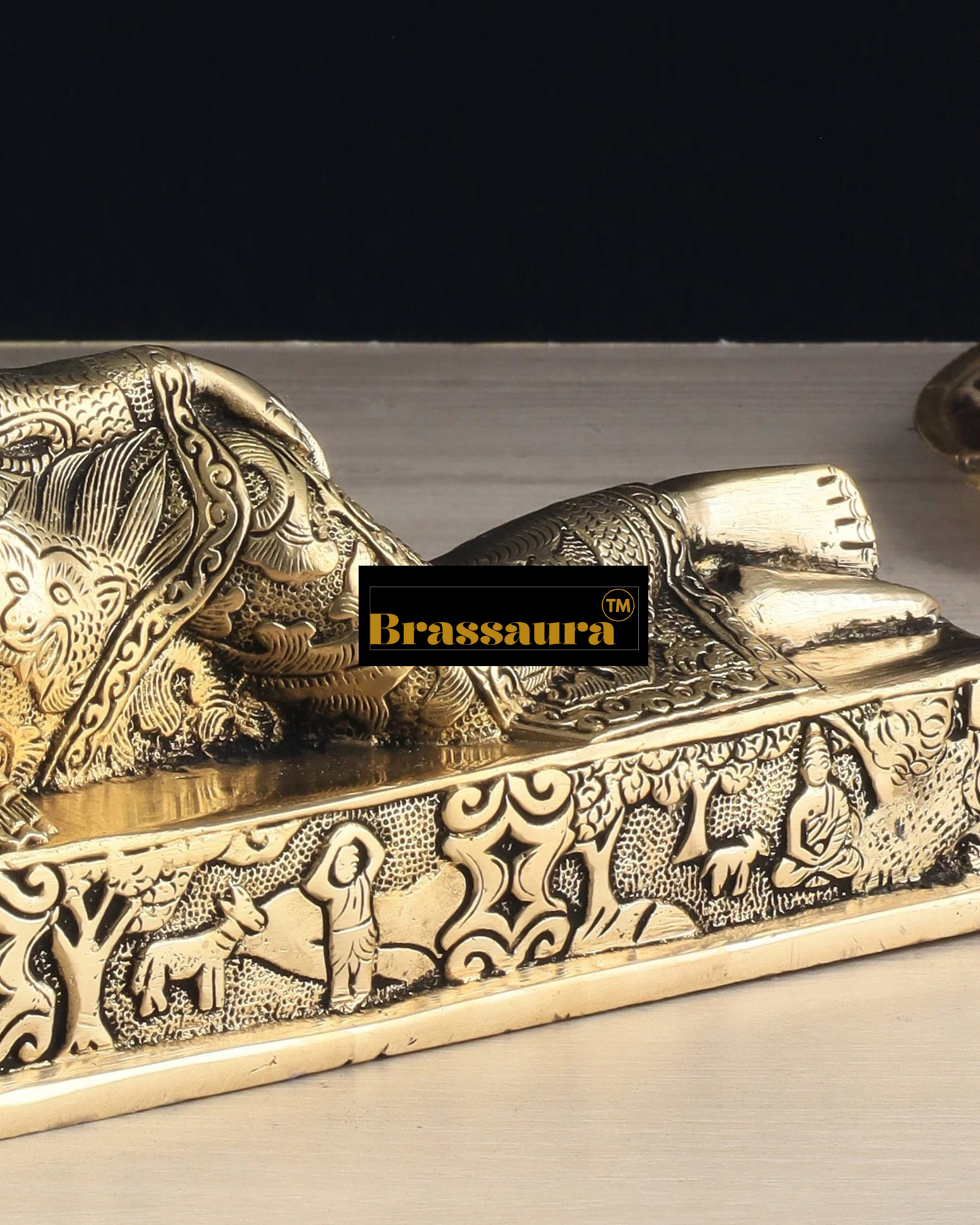 Brassaura™ Pure Brass Resting Buddha Idol – Height 4.6 Inches, Weight 2.55 Kgs