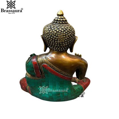 Brass Blessing Gem Stone Work Buddha Weight 4.4 kg & Height 10.5 Inch