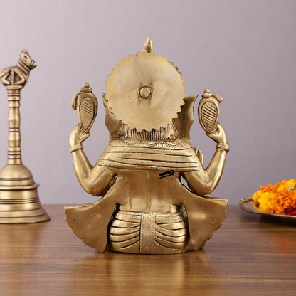 Brassaura™ Unique Brass Lord Ganesha Statue – 9.5" Height, 4.13 kg – Handcrafted Divine Elegance