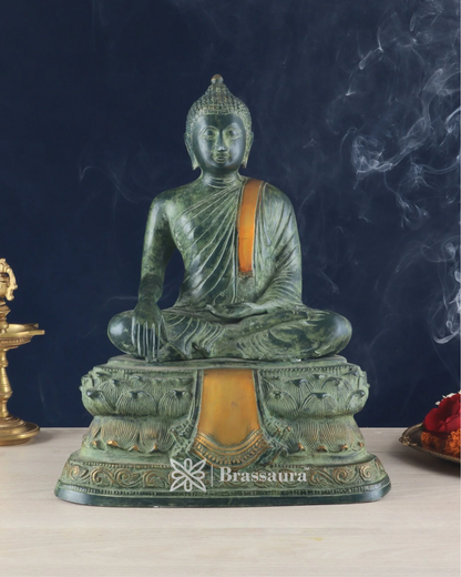 Brassaura™ Pure Brass Blessing Buddha Idol – Height 15 Inches, Weight 7.43 Kgs