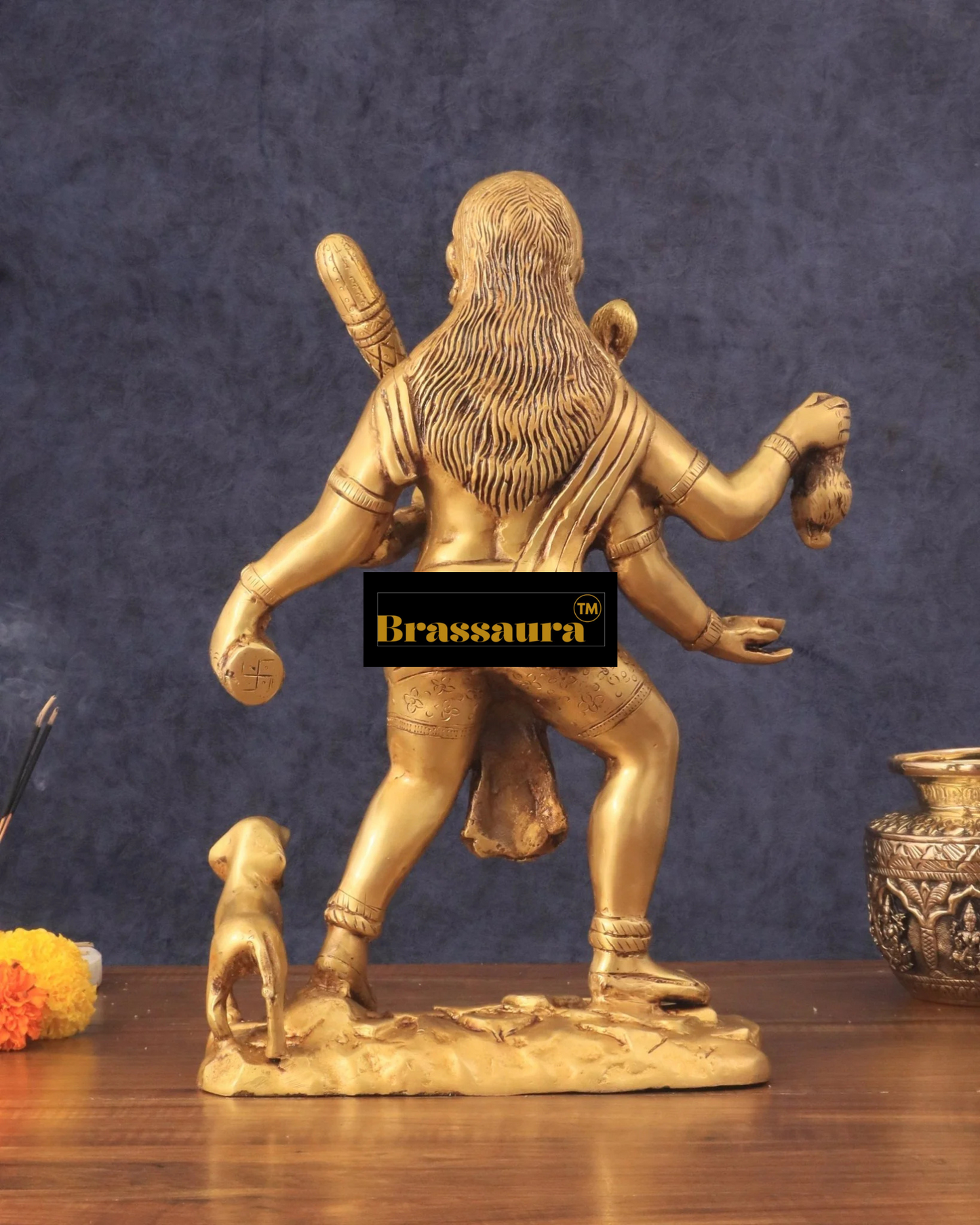 Brassaura™ Brass Batuk Bhairava Idol – 15 inch | 7.5 kg | Golden Finish | Large Handcrafted Statue for Protection & Home Temple Decor