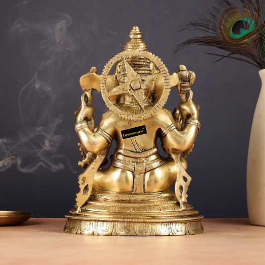 Brassaura™ Pure Brass Ganesha Statue – Height 10 Inches, Weight 4.8 Kgs | Wisdom & Prosperity Idol