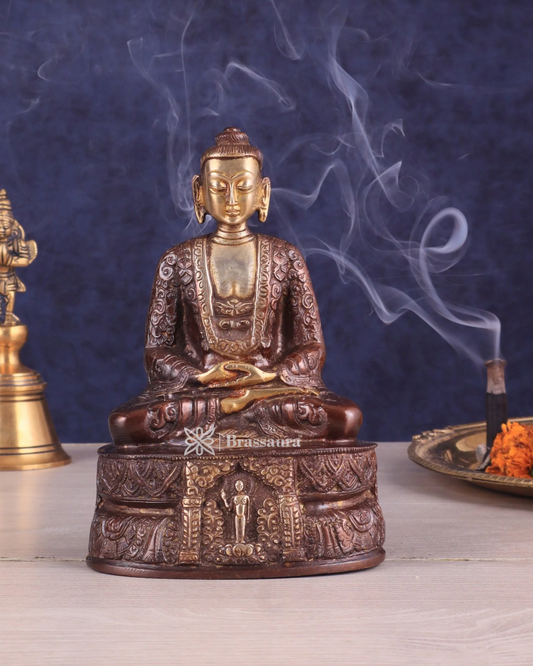 Brassaura™ Pure Brass Buddha Statue – Height 7 Inches, Weight 1.4 Kgs