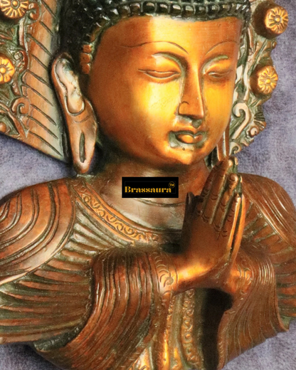 Brassaura™ Pure Brass Buddha Face Wall Hanging – Height 9.5 Inches, Weight 1.6 Kgs