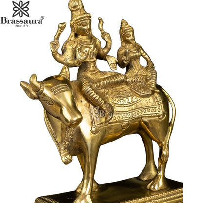 Brass Lord Shiv Parvati & Nandi Statue Weight 1.8 Kg And Height 6 Inch