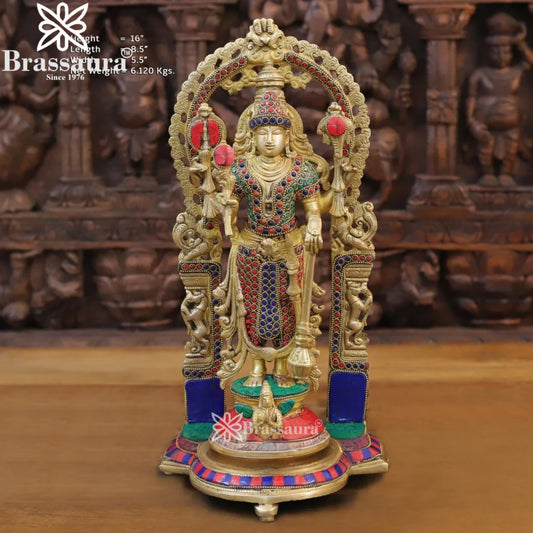 Brass Gem Stone Work Vishnu Statue Weight 6.12 Kg And Height 16 Inch