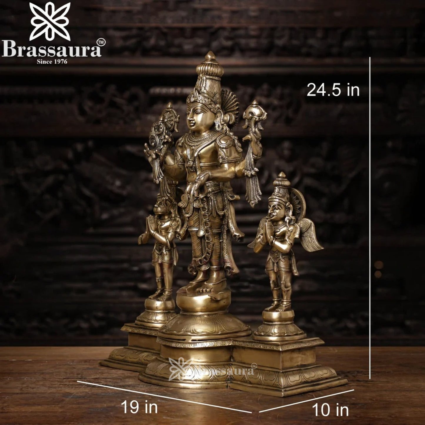 Brass Vishnu Garud & Hanuman Statue Weight 25 Kg And Height 24.5 Inch